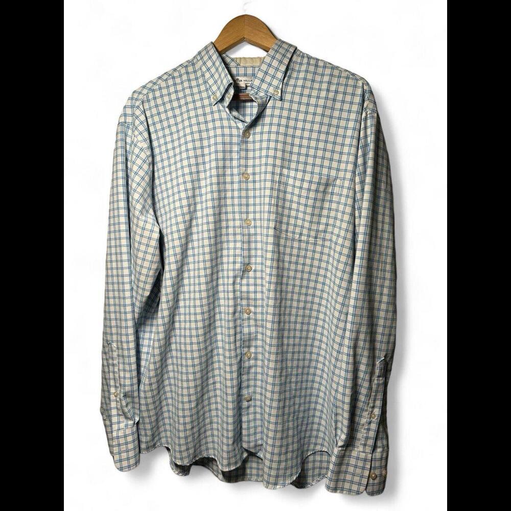 Peter Millar Summer Comfort Long Sleeve Men’s Shirt Blue And White Size XL
